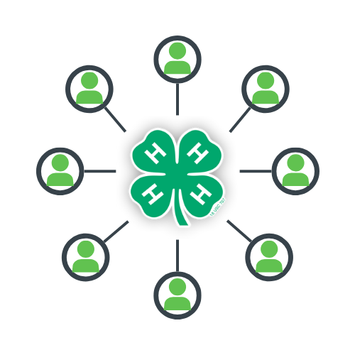 Logo of 4-H, a youth organization, represented by a four-leaf clover with an 