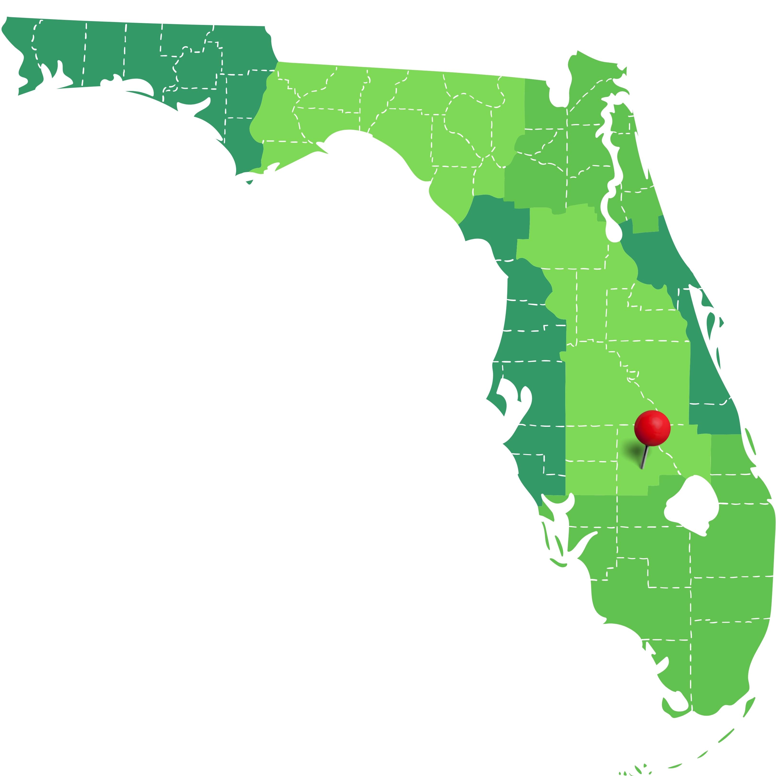 Florida graphic with a pinpoint locating Camp Cloverleaf