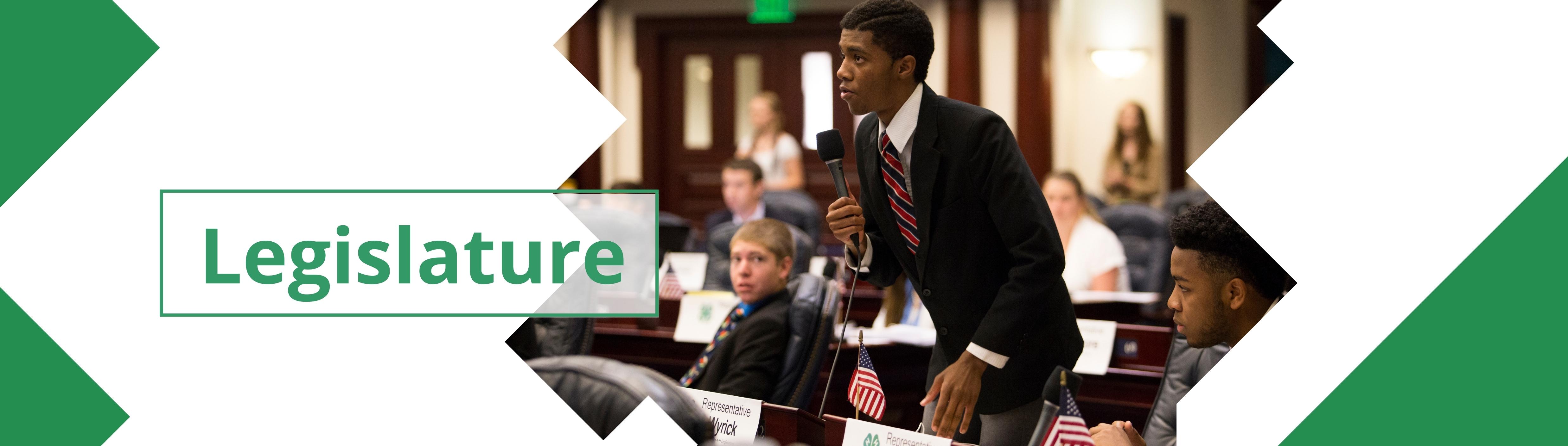 Banner image of youth at the annual 4-H Legislature event. 