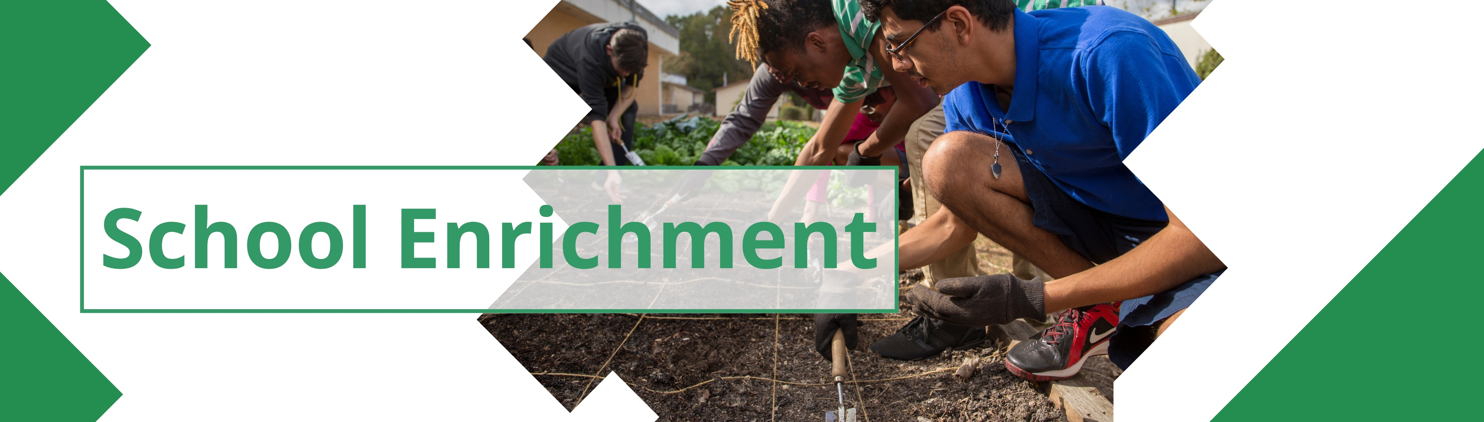 Banner graphic of high school youth planting seeds in school's garden